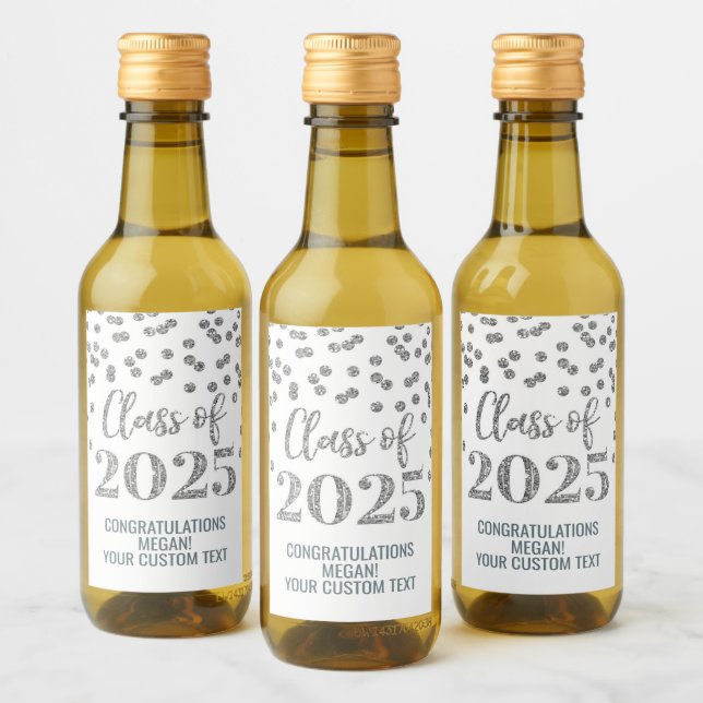 Silver Glitter Class of 2025 Graduation Wine Label (Bottles)