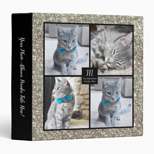 Silver Glitter Collage Personalized Photo Album 3 Ring Binder (Front/Spine)