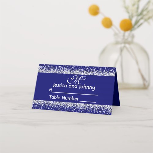Silver Glitter Confetti and Royal Blue Place Card