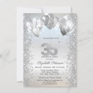 Silver Glitter Confetti Balloons 35th Birthday Invitation