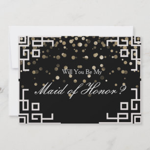 Silver Glitter Confetti Border Frame Maid of Honor Invitation