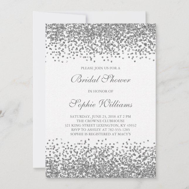 Silver Glitter Confetti Bridal Shower Invitation (Front)