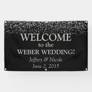 Silver Glitter Confetti Custom Wedding Banner