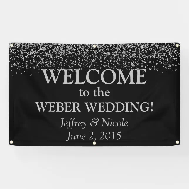 Silver Glitter Confetti Custom Wedding Banner | Zazzle