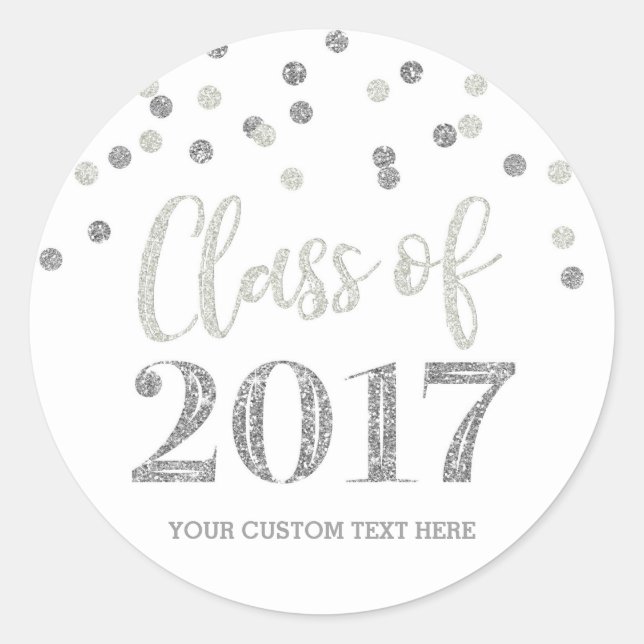 Silver Glitter Confetti Graduation 2017 Classic Round Sticker (Front)
