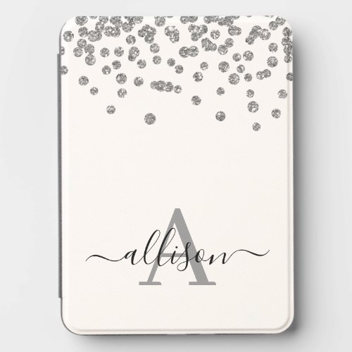 Silver Glitter Confetti Monogram Script Kindle Cover