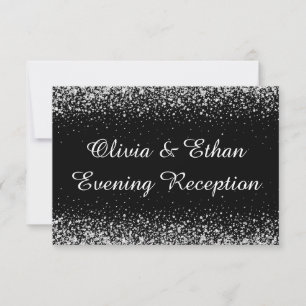 Silver Glitter Confetti on Pure Black evening RSVP Card