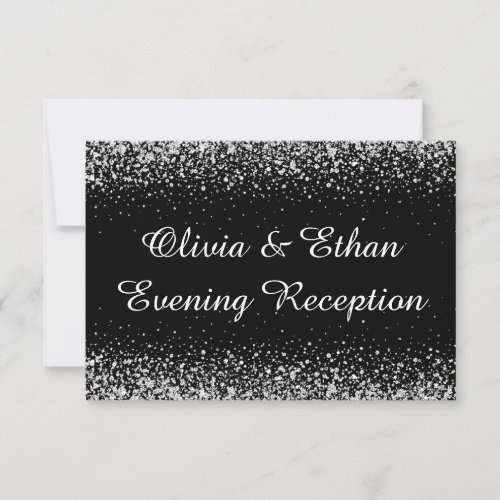 Silver Glitter Confetti on Pure Black evening  RSVP Card