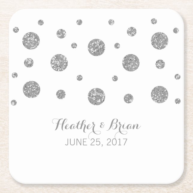 Silver Glitter Confetti Paper Coasters (Front)