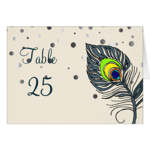 Silver Glitter Confetti Peacock Feathers Number Cards