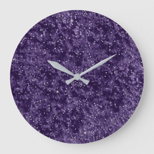 Silver Glitter Confetti Purple Violet Velvet Grape Large Clock
