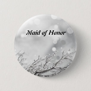 Silver Glitter Confetti Snow Tree Maid of Honor Button
