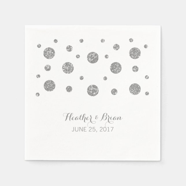 Silver Glitter Confetti Wedding Paper Napkins (Front)