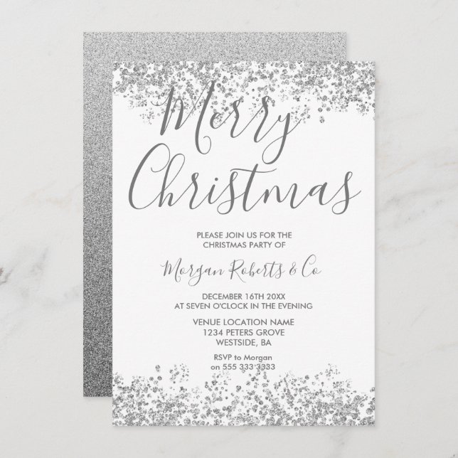Silver Glitter Corporate or Family Christmas Party Invitation (Front/Back)