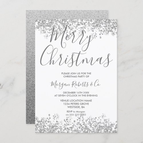 Silver Glitter Corporate or Family Christmas Party Invitation