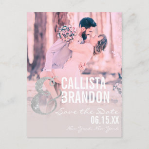 Silver Glitter Couple Photo Collage Save the Date Announcement Postcard