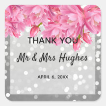 Silver glitter crystals pink floral wedding