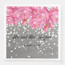 Silver glitter crystals pink floral wedding theme