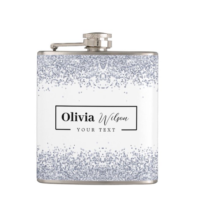 Silver Glitter Custom Name Flask (Front)