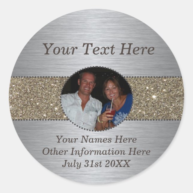 Silver & Glitter Custom Photo Sticker (Front)