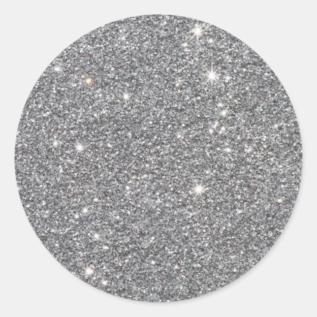 Silver Glitter Custom Trendy Classic Round Sticker (Front)