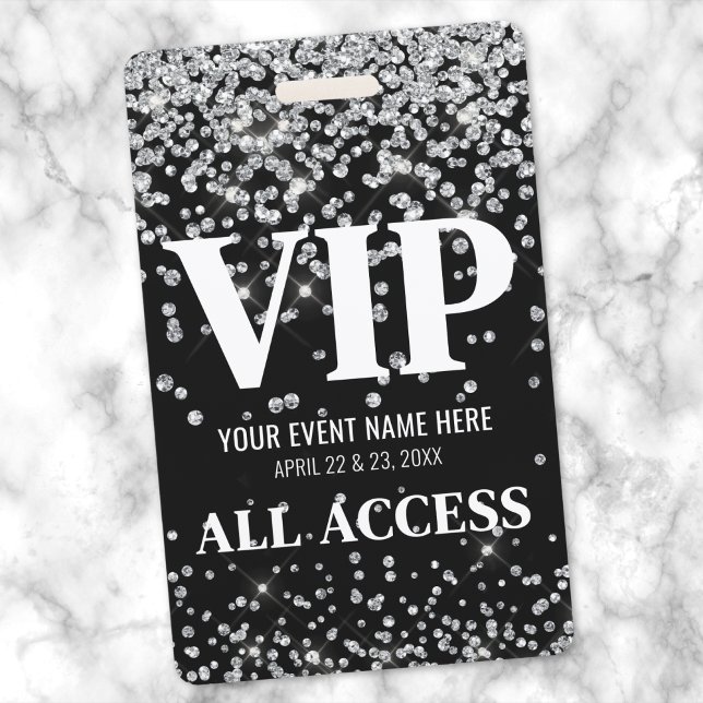 Silver Glitter Custom VIP Pass Event Badge (Silver Glitter VIP Event Badge)
