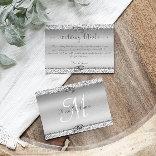 Silver Glitter Damask Elegant Wedding Details  Enclosure Card