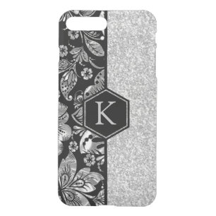Silver Glitter & Damasks Monogram GR2 iPhone 8 Plus/7 Plus Case