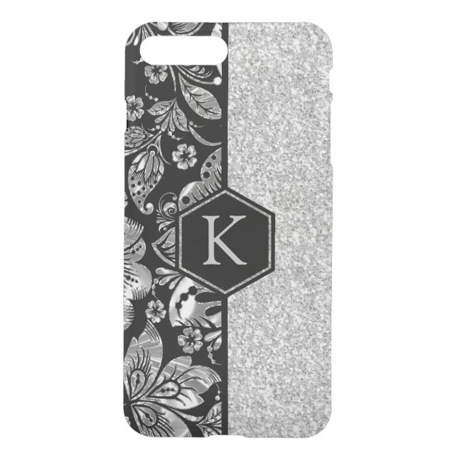 Silver Glitter & Damasks Monogram GR2 Uncommon iPhone Case (Back)