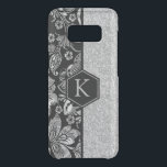 Silver Glitter & Damasks Monogram Uncommon Samsung Galaxy S8 Case<br><div class="desc">Elegant black and silver damasks and silver glitter with customizable monogram.</div>