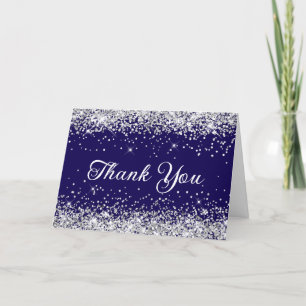 Silver Glitter Dark Blue Letterpress Thank You Card