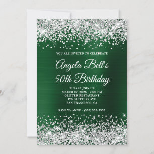 Silver Glitter Dark Green Foil 50th Birthday Invitation
