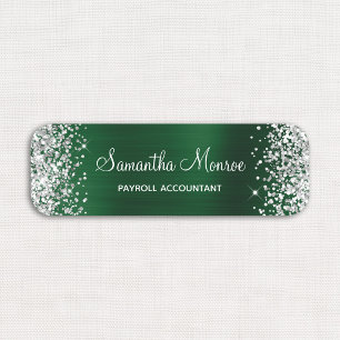 Silver Glitter Dark Green Foil Name Title Tag