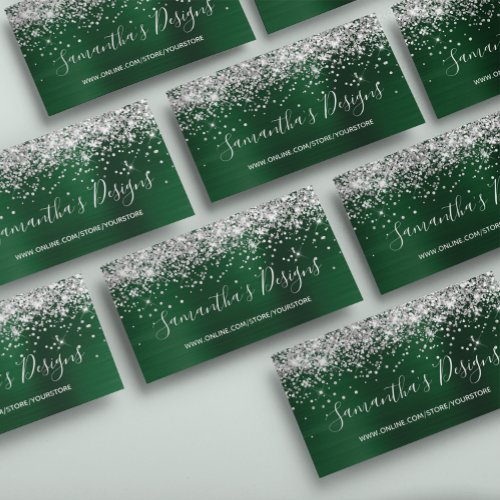Silver Glitter Dark Green Foil Online Store Business Card