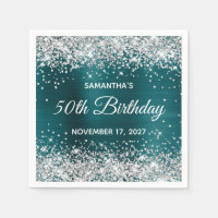 Silver Glitter Dark Teal Blue Foil 50th Birthday