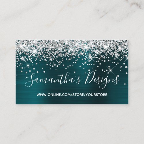 Silver Glitter Dark Turquoise Foil Online Store Business Card