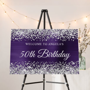 Silver Glitter Dark Violet 50th Birthday Welcome Foam Board