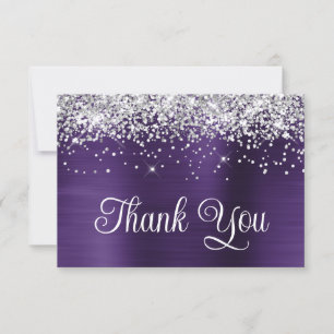 Silver Glitter Dark Violet Purple 60th Birthday Thank You Card