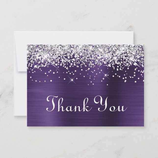 Silver Glitter Dark Violet Purple 70th Birthday Thank You Card (Front)