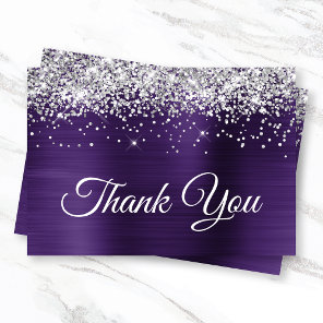Silver Glitter Dark Violet Purple Ombre Foil Thank You Card