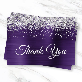 Silver Glitter Dark Violet Purple Ombre Foil Thank You Card by annaleeblysse at Zazzle