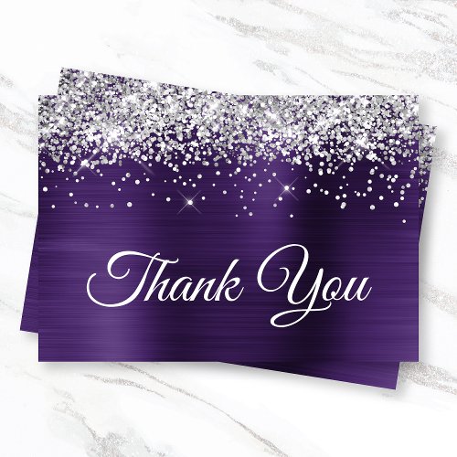 Silver Glitter Dark Violet Purple Ombre Foil Thank You Card
