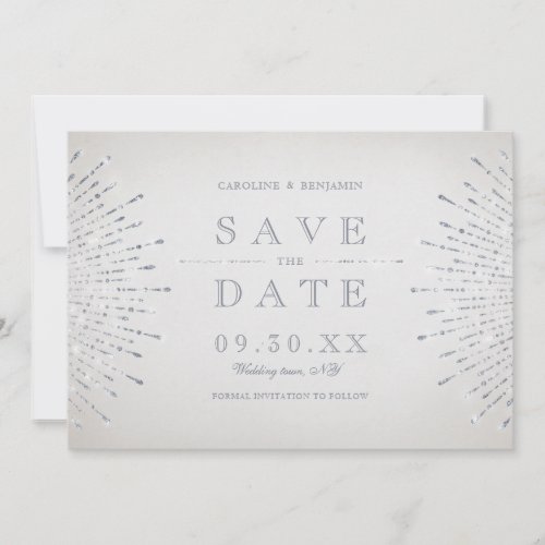 Silver glitter deco vintage wedding save the date