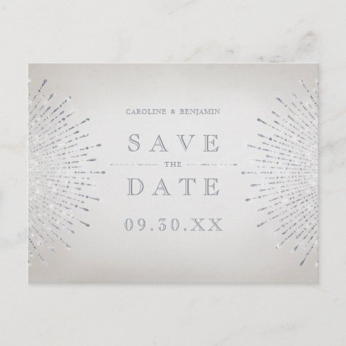 Silver glitter deco vintage wedding save the date announcement postcard