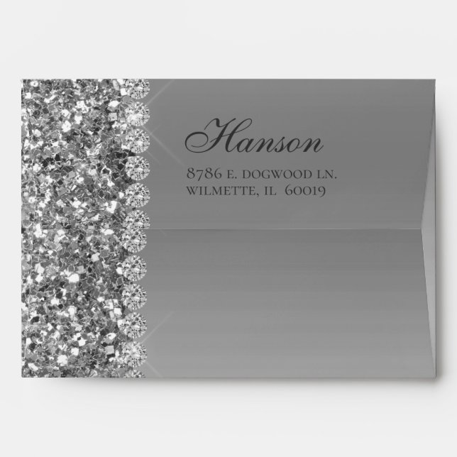 Silver Glitter Diamond Birthday Invitation Envelope (Back (Top Flap))
