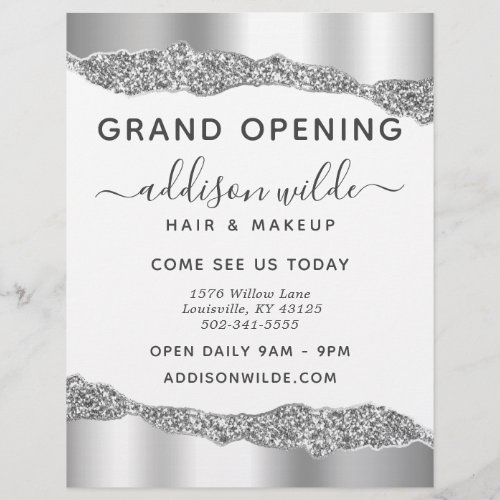 Silver Glitter Diamond Glam Business Grand Opening Flyer