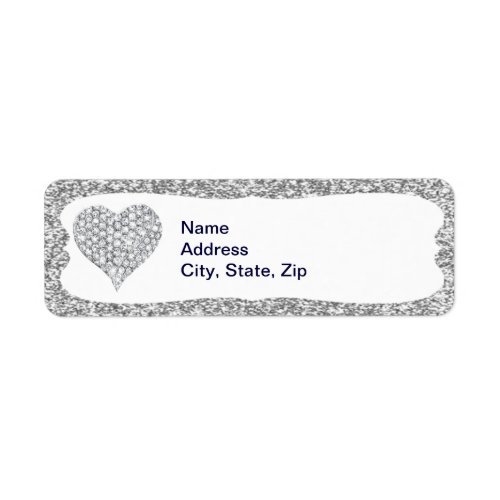 Silver Glitter Diamond Heart Address Labels