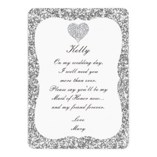 Silver Glitter Diamond Heart Maid Of Honor Card