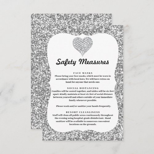 Silver Glitter Diamond Heart Safety Measures Enclosure Card