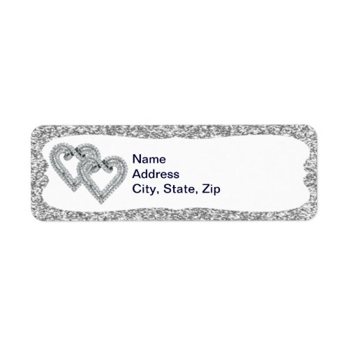 Silver Glitter Diamond Hearts Address Labels